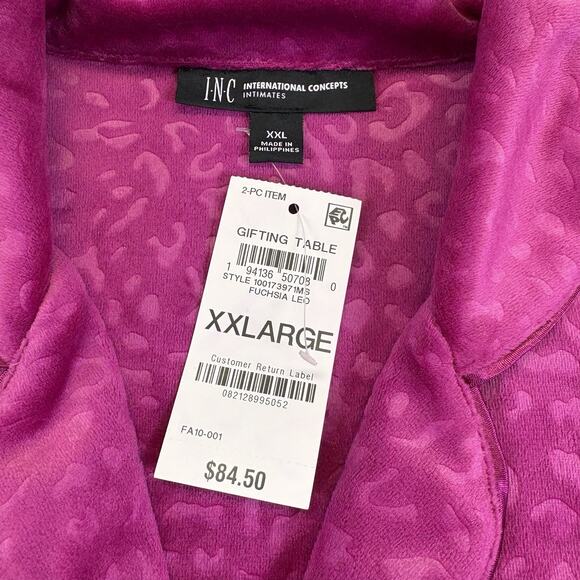 INC International Concepts Velour Notch Collar Plush Cheetah Pajama Set Pink XXL - Picture 5 of 15